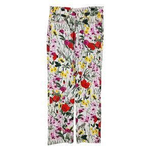 Feraud Trousers Pants White Pink Floral High Waist Straight Leg Pockets 36 US 4